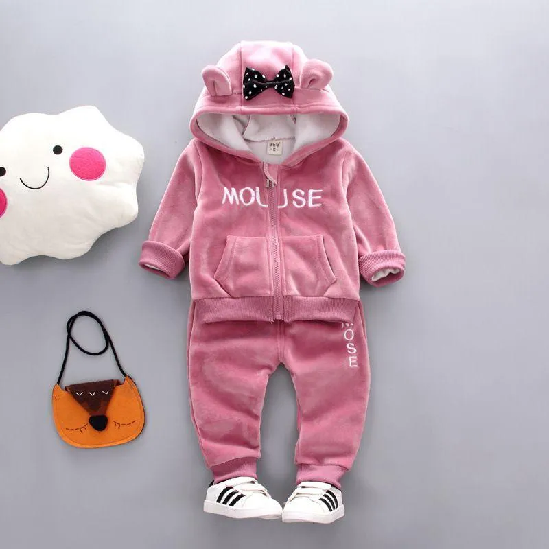2 Pcs Toddler Girl Warm Cute Ear Pattern Hooded Jackets And Pants