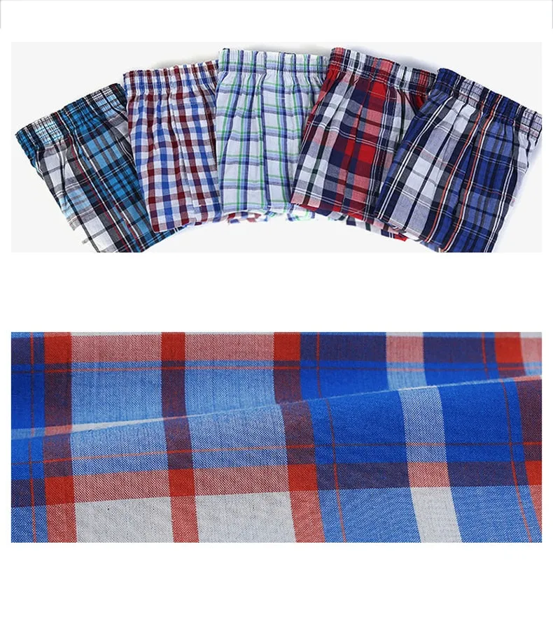 5 Pack Mens Boxer Underwear Cotton Man Shorts Breathable Plaid Flexible Shorts Boxer Male Underpants