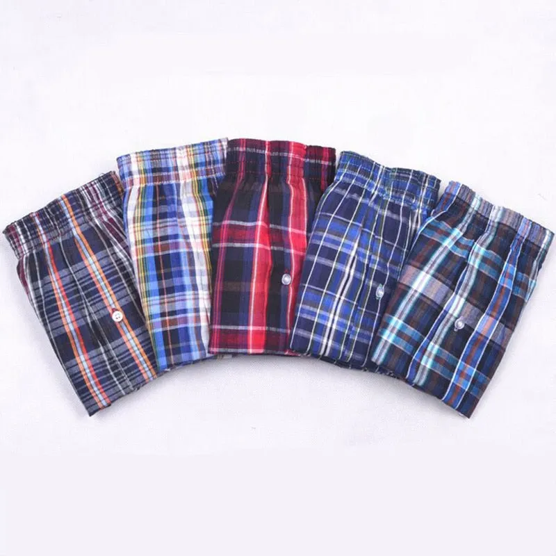 5 Pack Mens Boxer Underwear Cotton Man Shorts Breathable Plaid Flexible Shorts Boxer Male Underpants