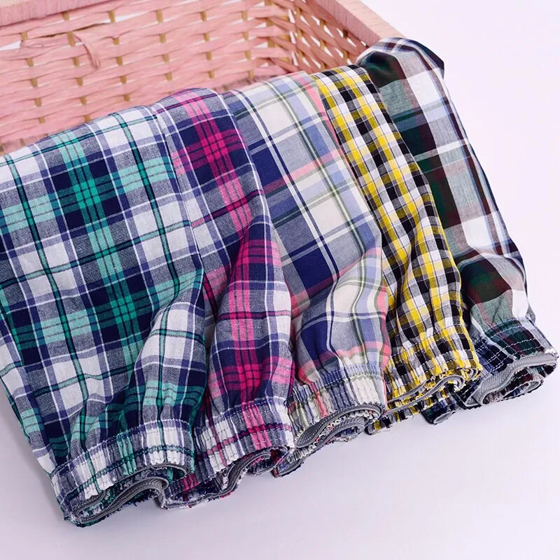 5 Pack Mens Boxer Underwear Cotton Man Shorts Breathable Plaid Flexible Shorts Boxer Male Underpants
