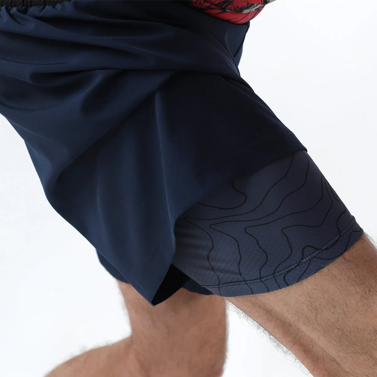 93brand Two-Layer GOD Shorts V5 - Ink Blue "Halftone Topo" Edition