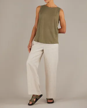Aceline Linen Jersey Tank - Khaki