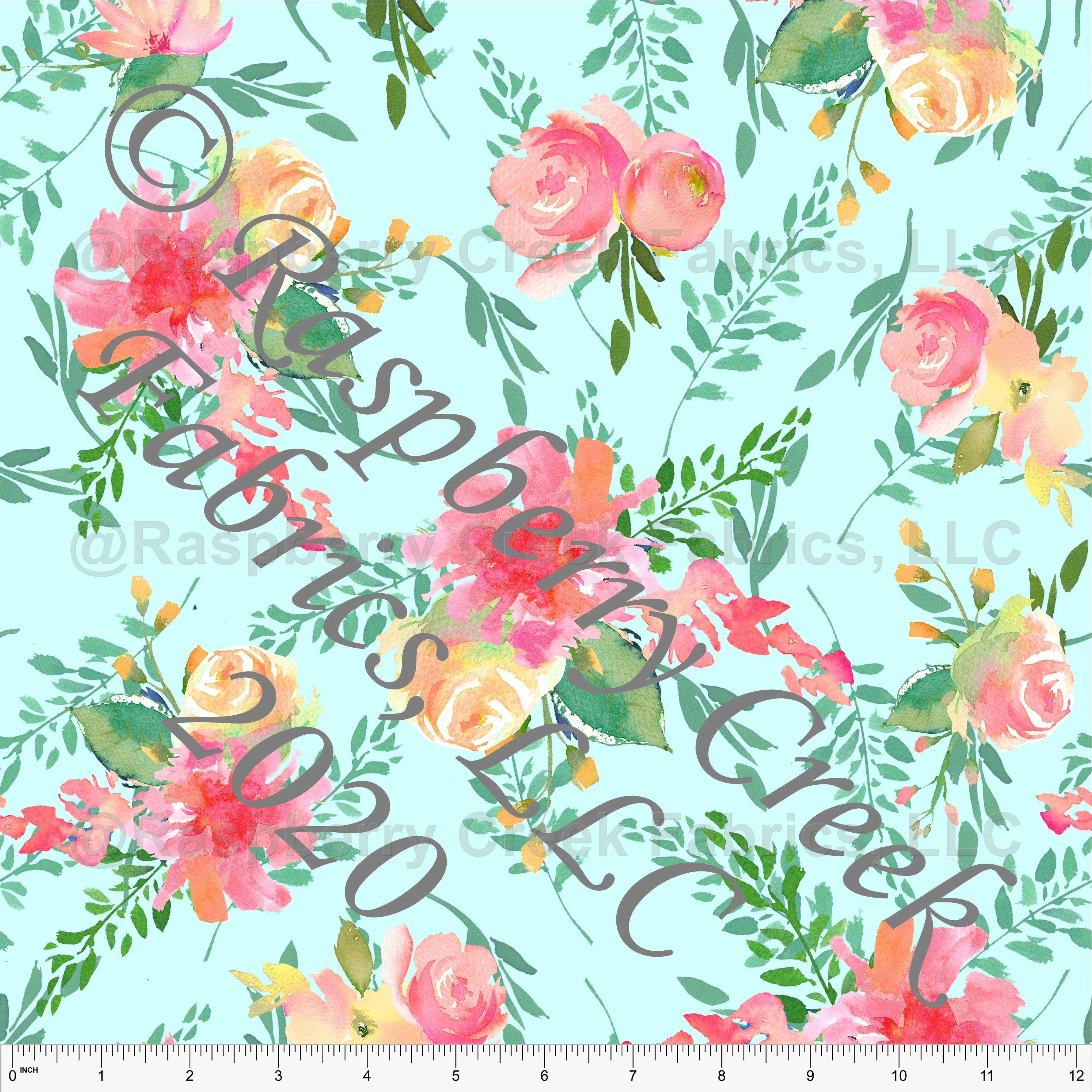 Aqua Fuchsia Coral Yellow and Green Floral Print Rayon Challis, CLUB Fabrics