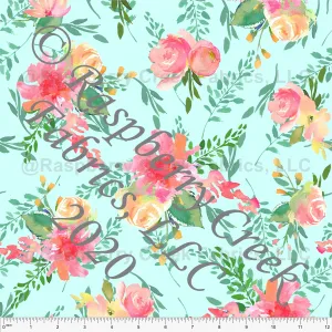 Aqua Fuchsia Coral Yellow and Green Floral Print Rayon Challis, CLUB Fabrics