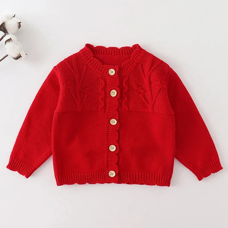 Baby Flowers Embroidered Long Sleeves Knitted Cardigans