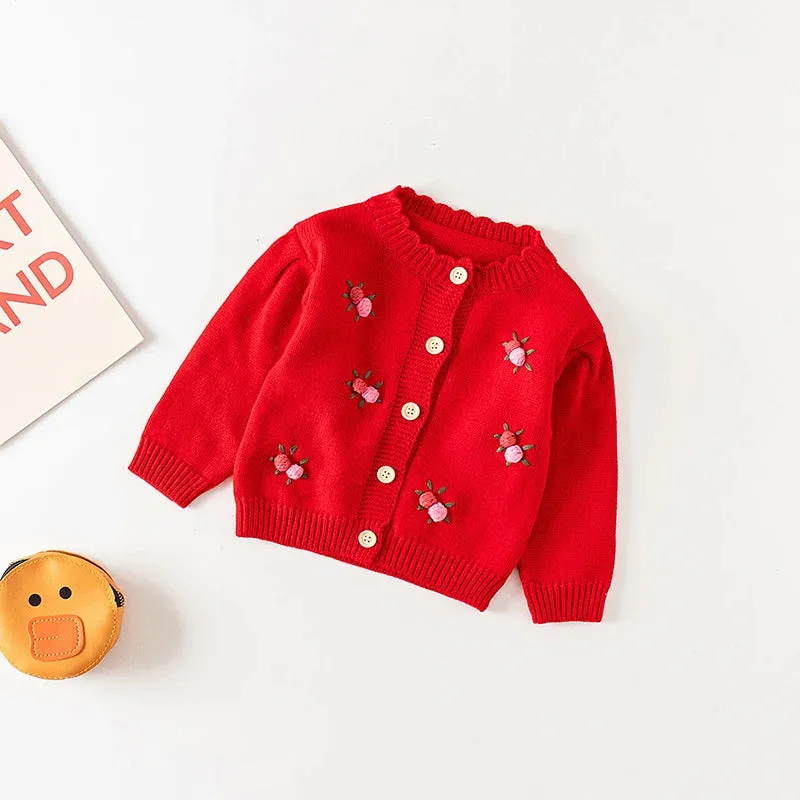 Baby Flowers Embroidered Long Sleeves Knitted Cardigans