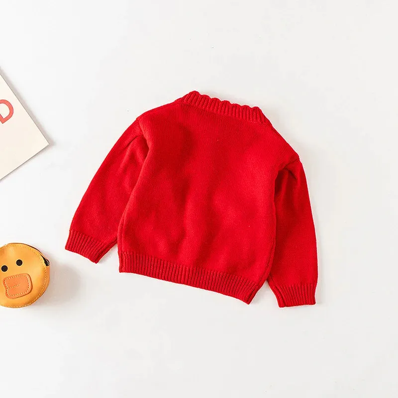 Baby Flowers Embroidered Long Sleeves Knitted Cardigans