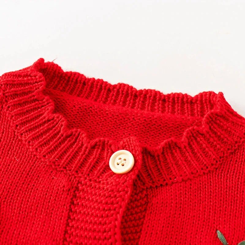 Baby Flowers Embroidered Long Sleeves Knitted Cardigans