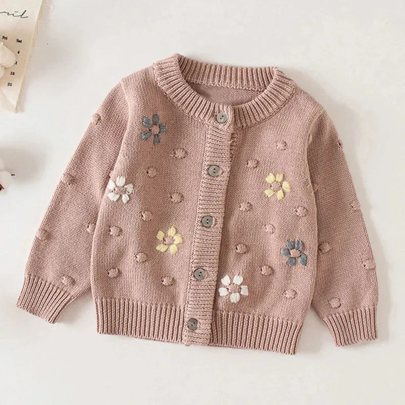 Baby Flowers Embroidered Long Sleeves Knitted Cardigans