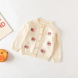 Baby Flowers Embroidered Long Sleeves Knitted Cardigans