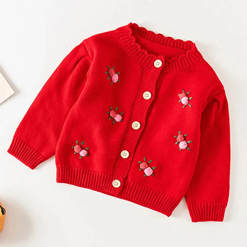 Baby Flowers Embroidered Long Sleeves Knitted Cardigans