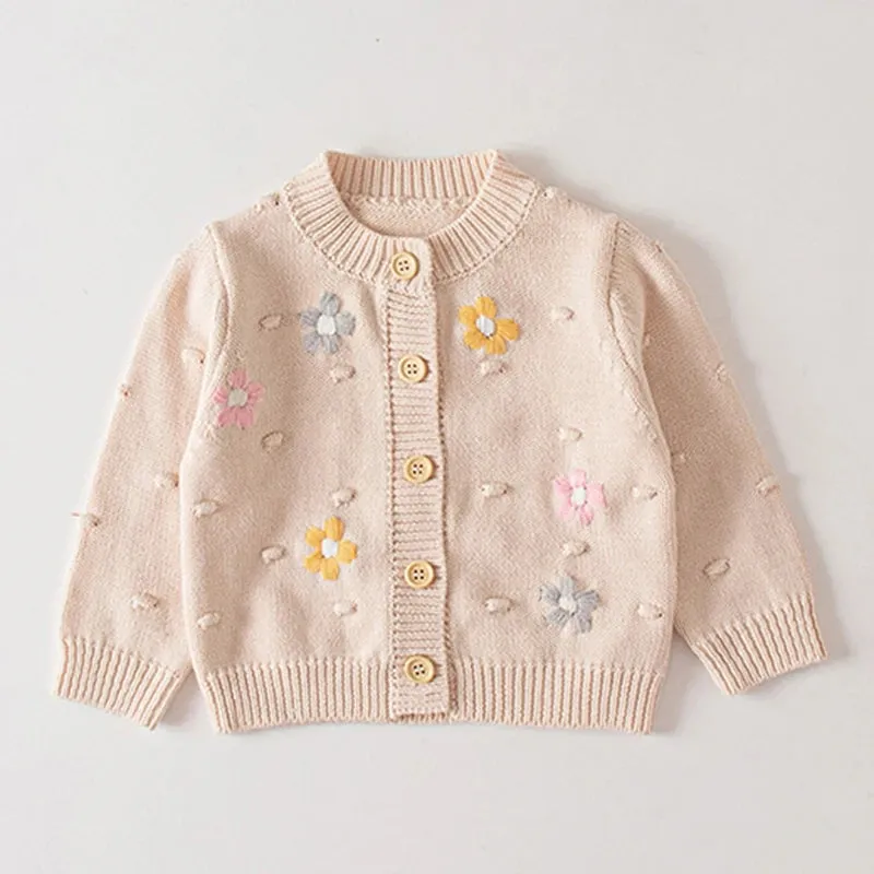 Baby Flowers Embroidered Long Sleeves Knitted Cardigans