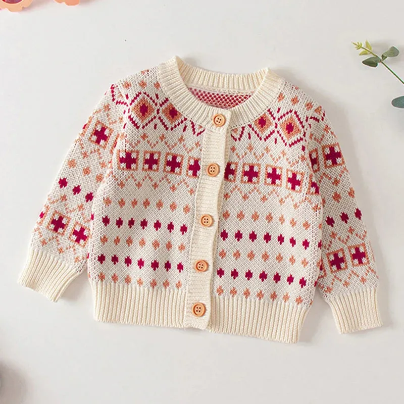 Baby Flowers Embroidered Long Sleeves Knitted Cardigans