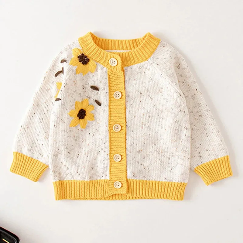 Baby Flowers Embroidered Long Sleeves Knitted Cardigans