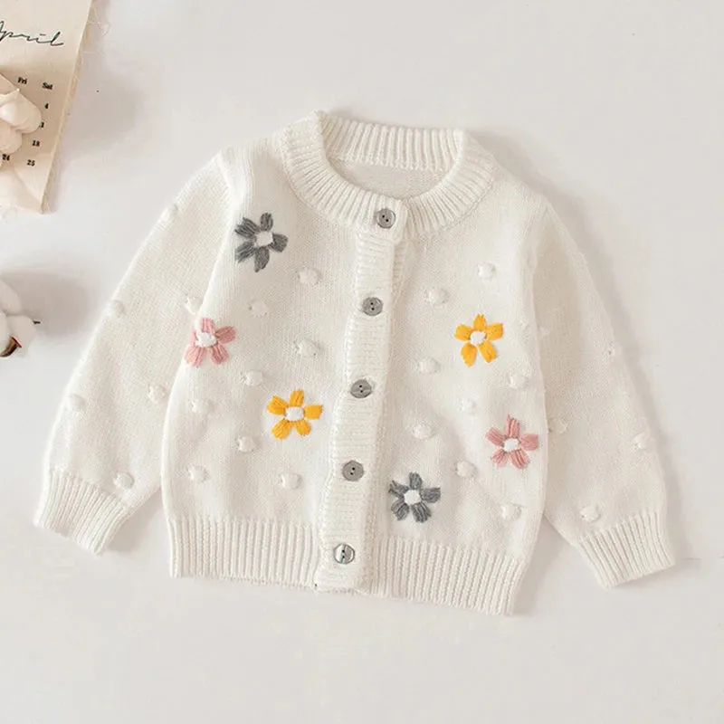 Baby Flowers Embroidered Long Sleeves Knitted Cardigans
