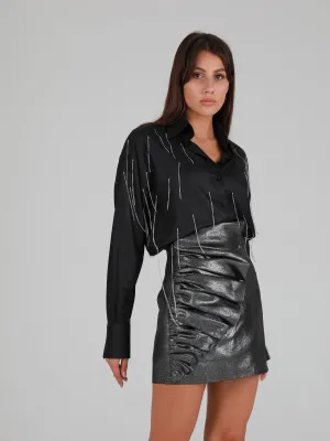 BD Linen-Blend Ruffled Skirt - Silver