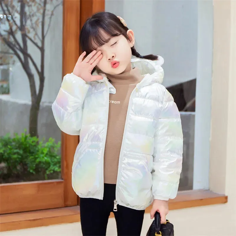 Bear Print Winter Hooded Jackets For Toddler Girls