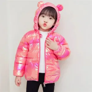 Bear Print Winter Hooded Jackets For Toddler Girls