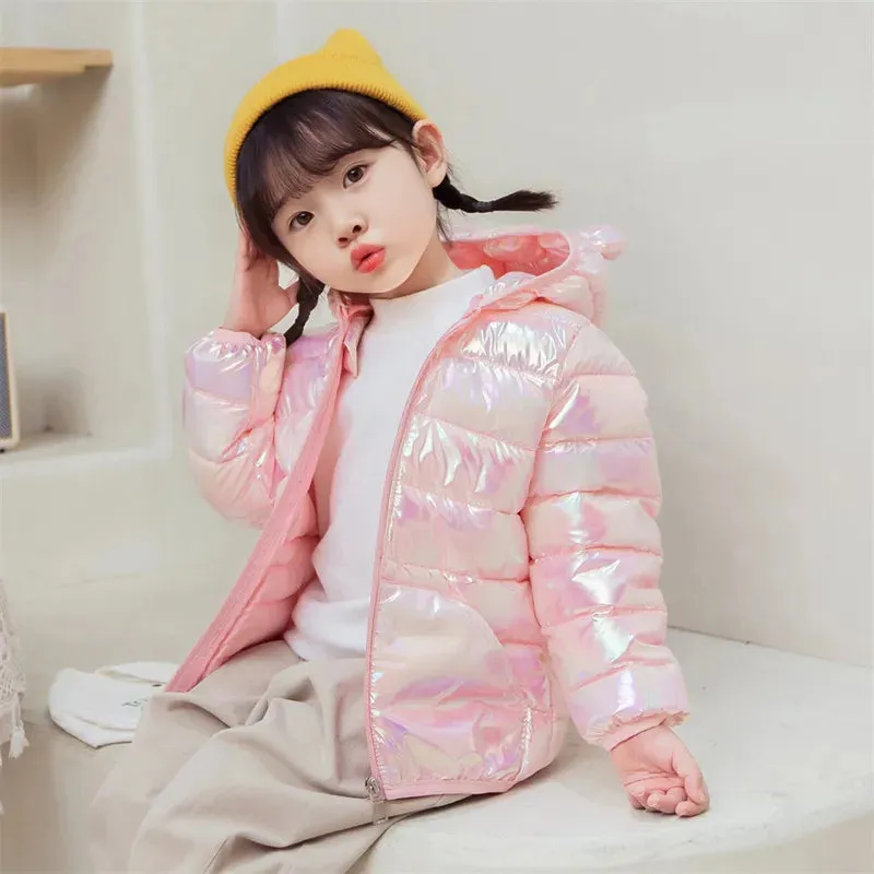 Bear Print Winter Hooded Jackets For Toddler Girls