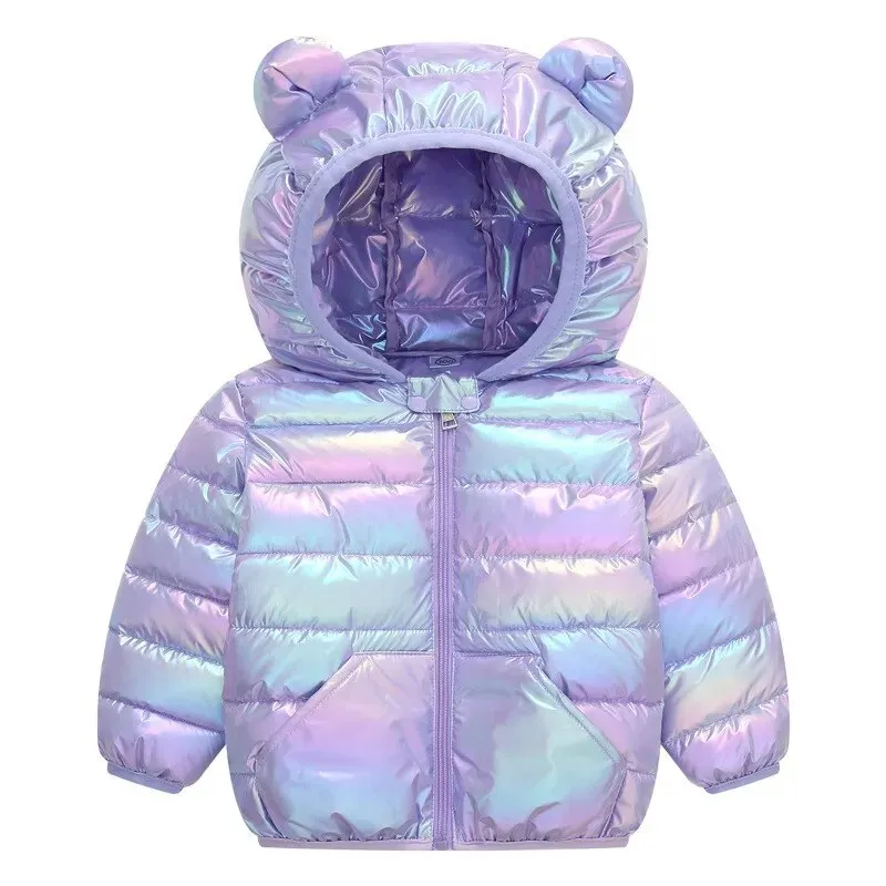Bear Print Winter Hooded Jackets For Toddler Girls