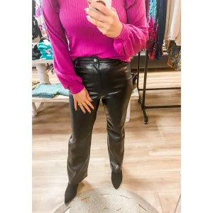 Black Faux Leather Wide Leg Pants