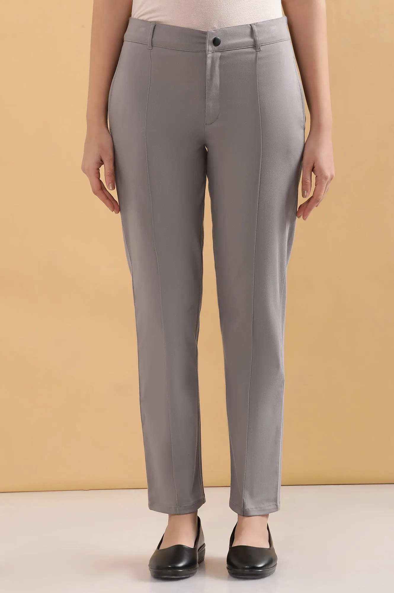 Black Pintuck Straight Fit Slim Pants