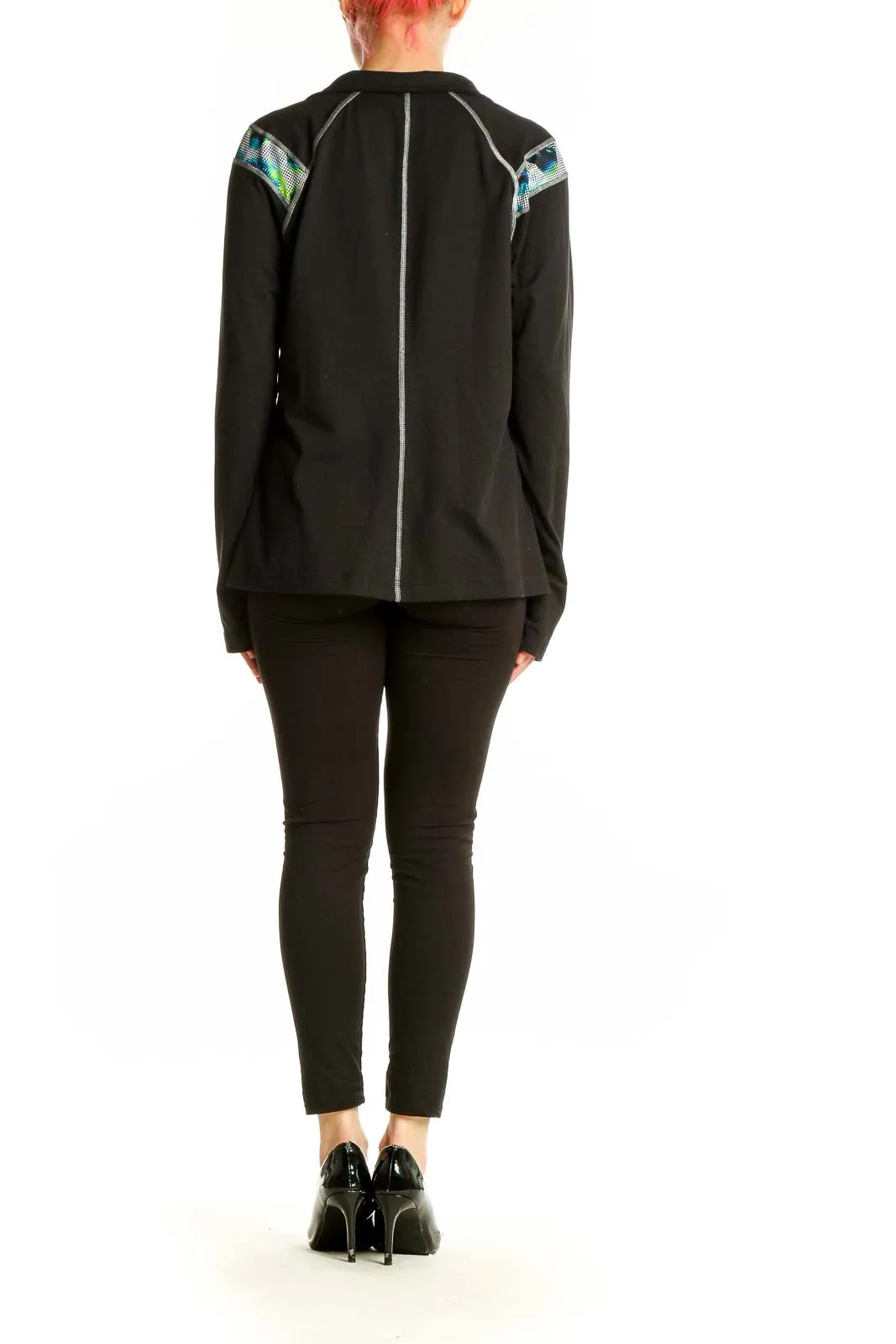Black Sporty Half-Zip Pullover with Geometric Accents
