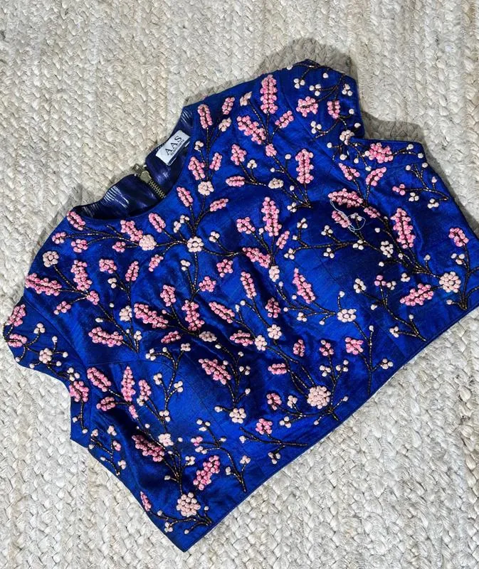 Blue Blouse with Thread & Cutdana Embroidery
