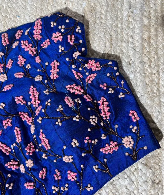 Blue Blouse with Thread & Cutdana Embroidery