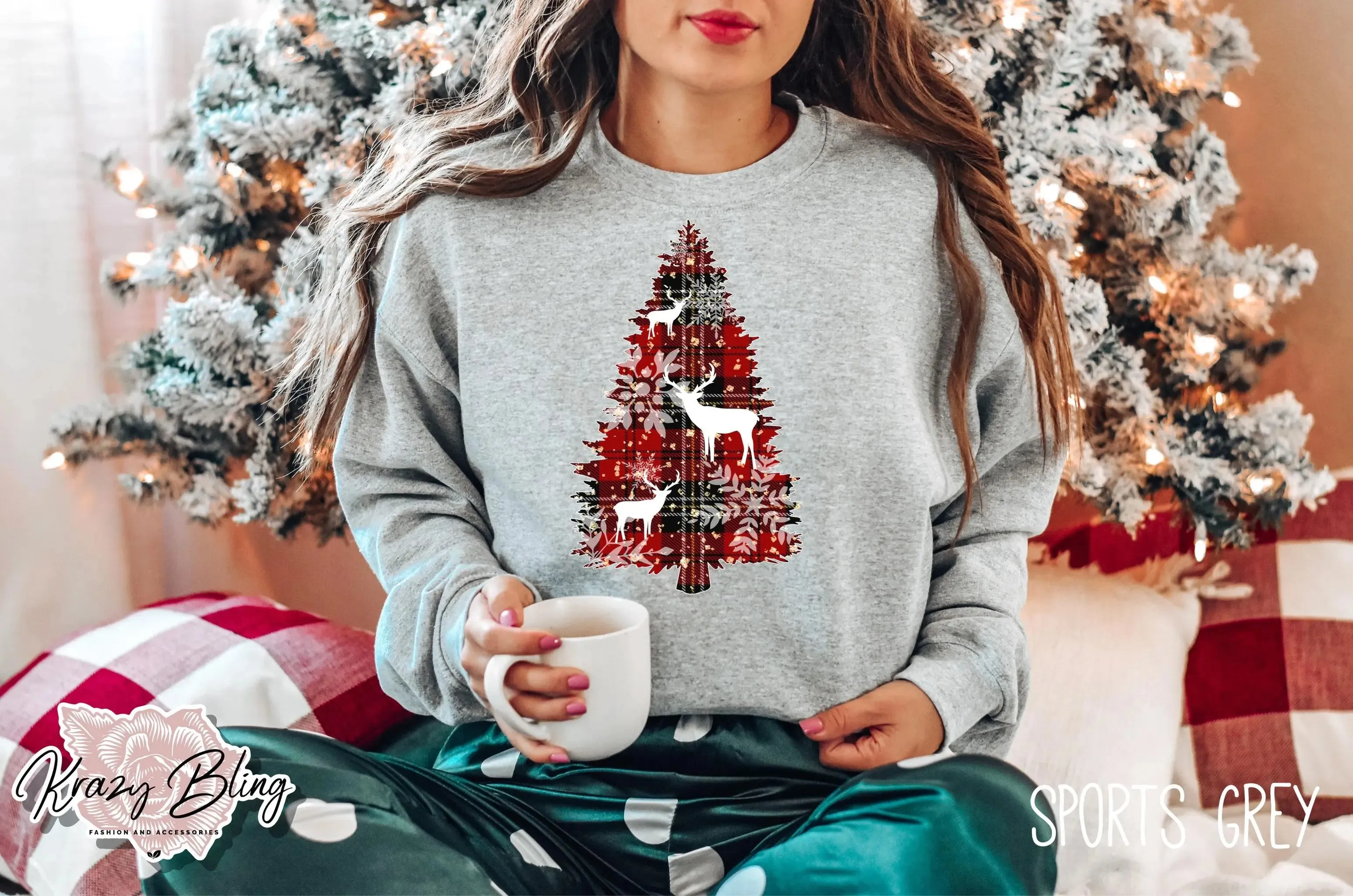 Buffalo Plaid Deer Tree Sweater
