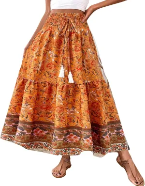 Casual Elegantes Maxi Skirts for Women, 2025 Boho High Waisted Flowy Trendy Long Skirt