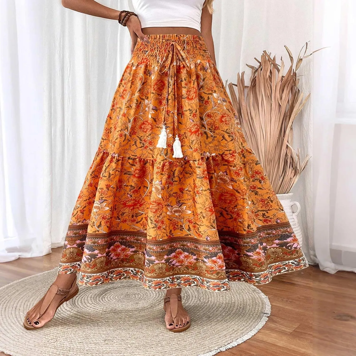 Casual Elegantes Maxi Skirts for Women, 2025 Boho High Waisted Flowy Trendy Long Skirt