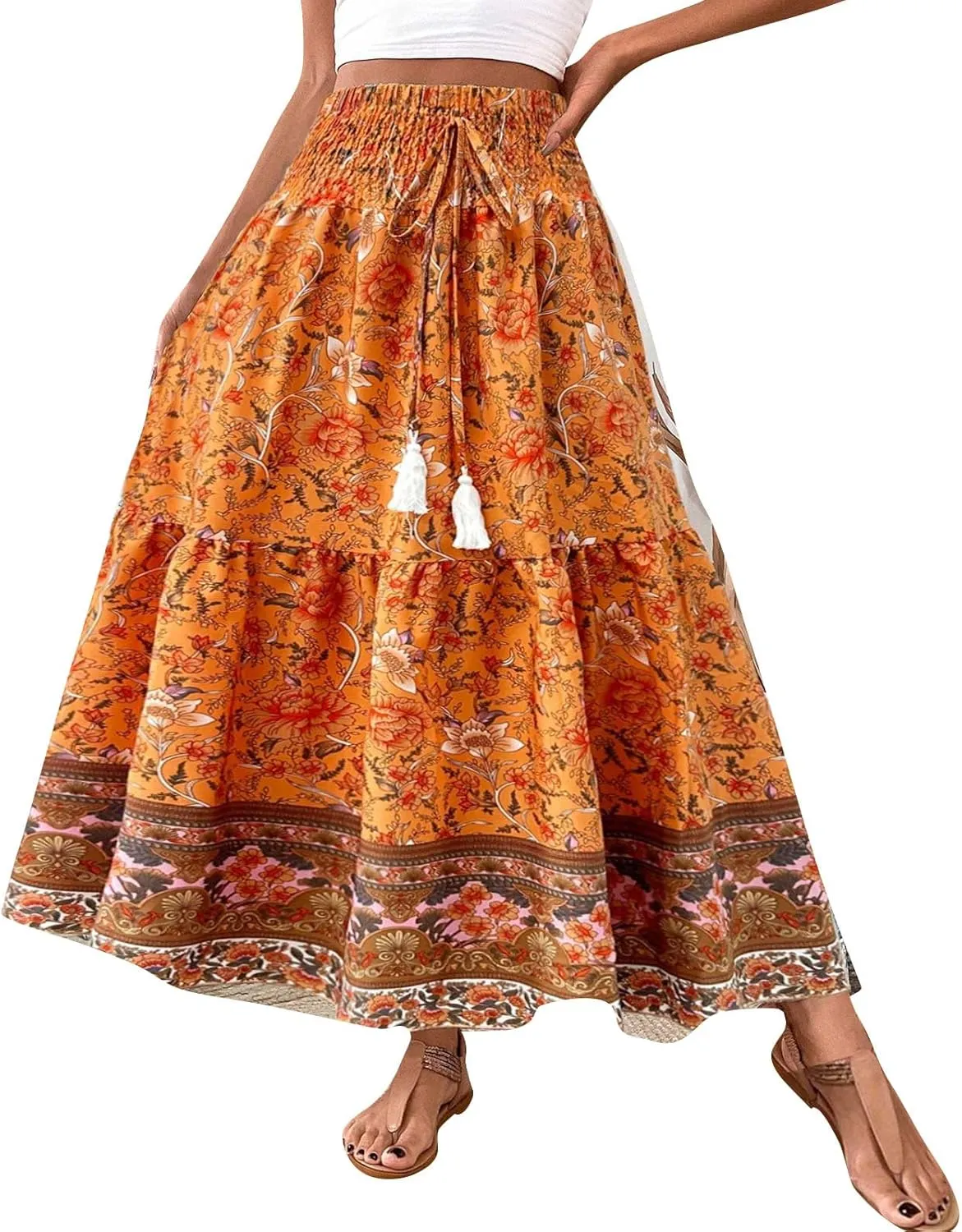 Casual Elegantes Maxi Skirts for Women, 2025 Boho High Waisted Flowy Trendy Long Skirt