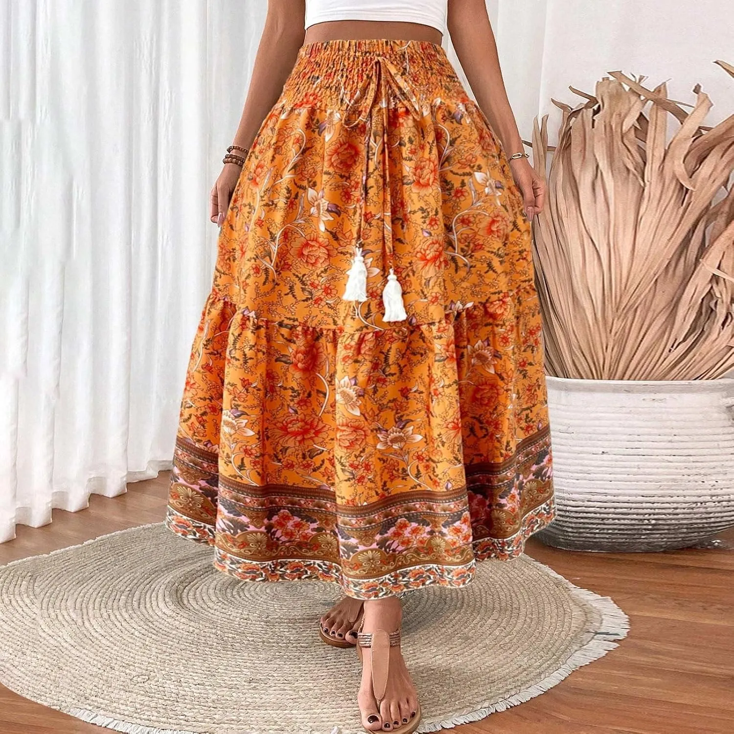 Casual Elegantes Maxi Skirts for Women, 2025 Boho High Waisted Flowy Trendy Long Skirt