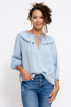 Catherine Chambray Ruffle Collar Blouse