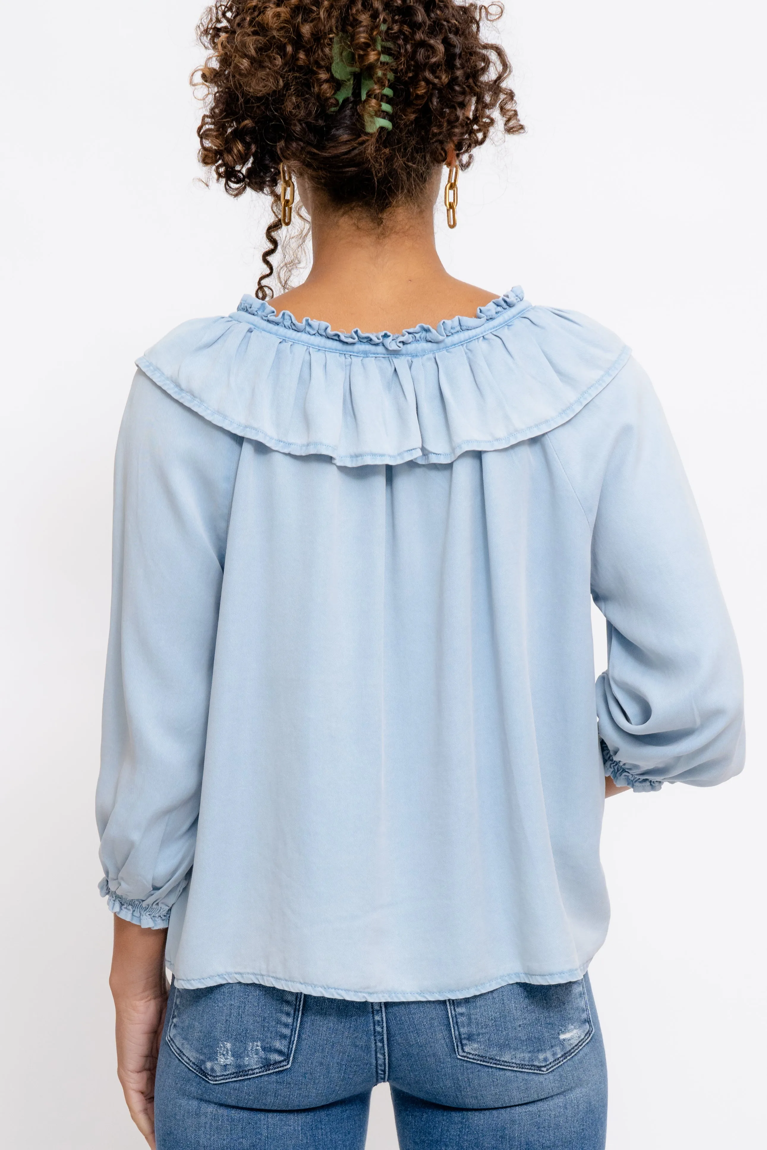 Catherine Chambray Ruffle Collar Blouse