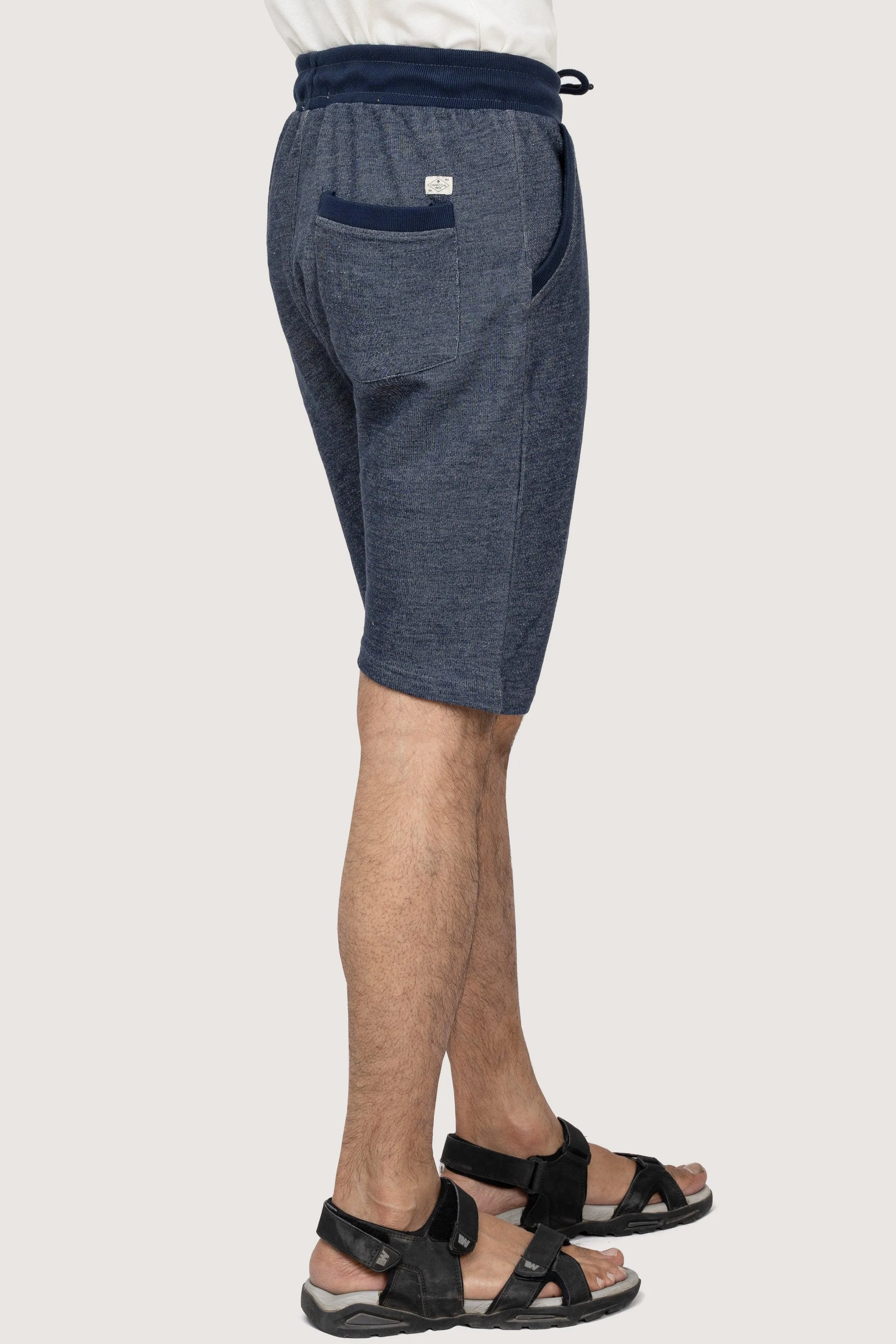 CHAIN YARN REGULAR FIT NAVY MELANGE SHORTS