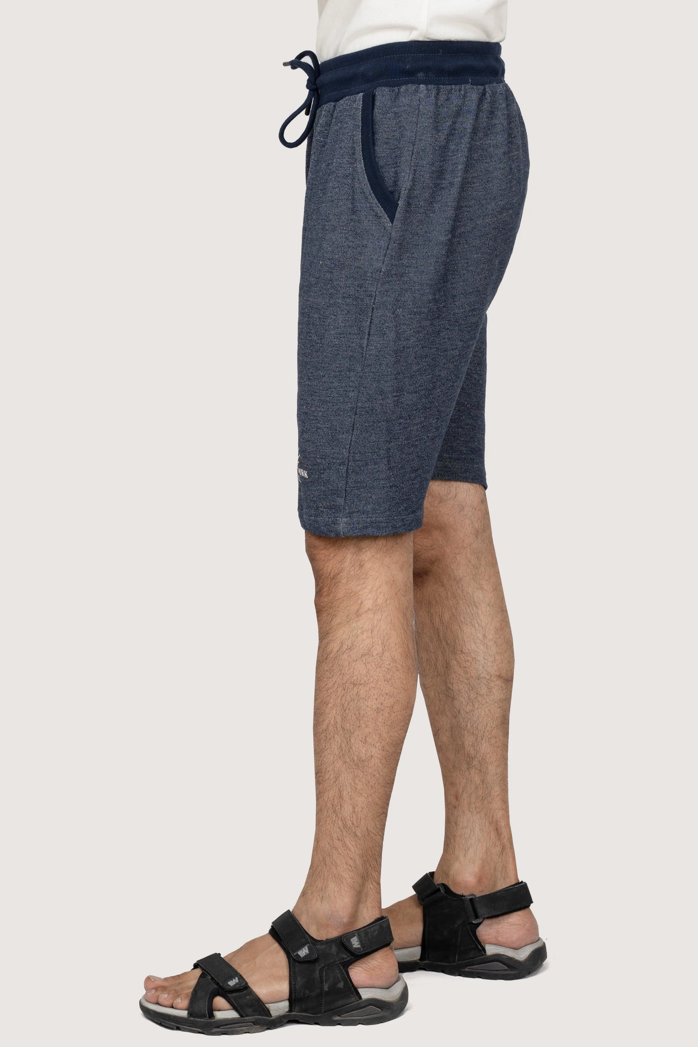 CHAIN YARN REGULAR FIT NAVY MELANGE SHORTS