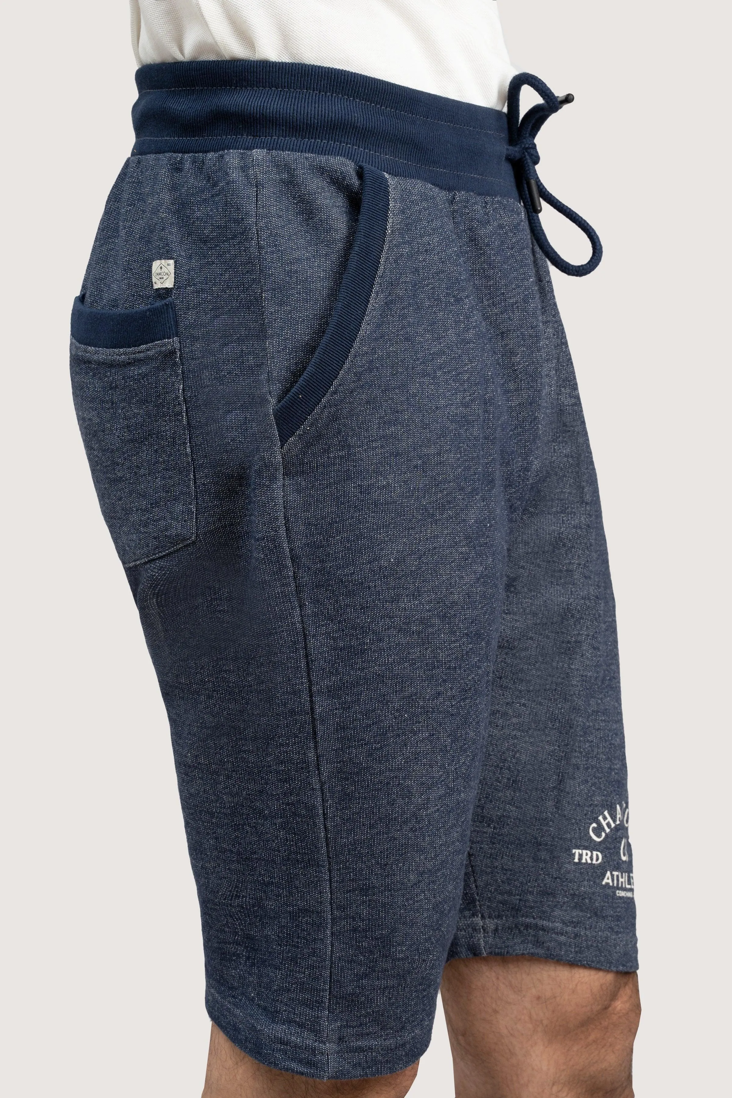 CHAIN YARN REGULAR FIT NAVY MELANGE SHORTS