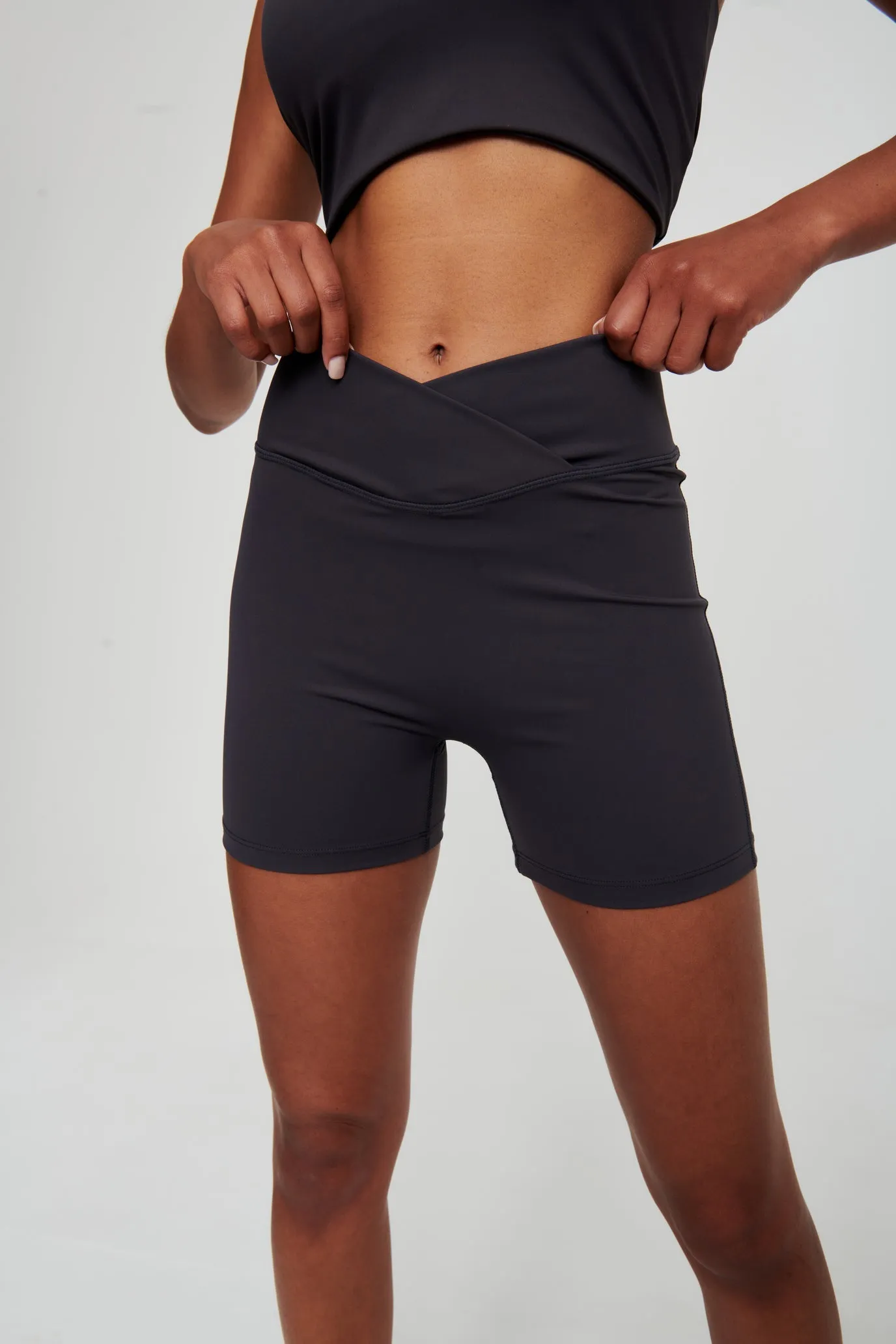 Coal Grey Crossover Waist Shorts