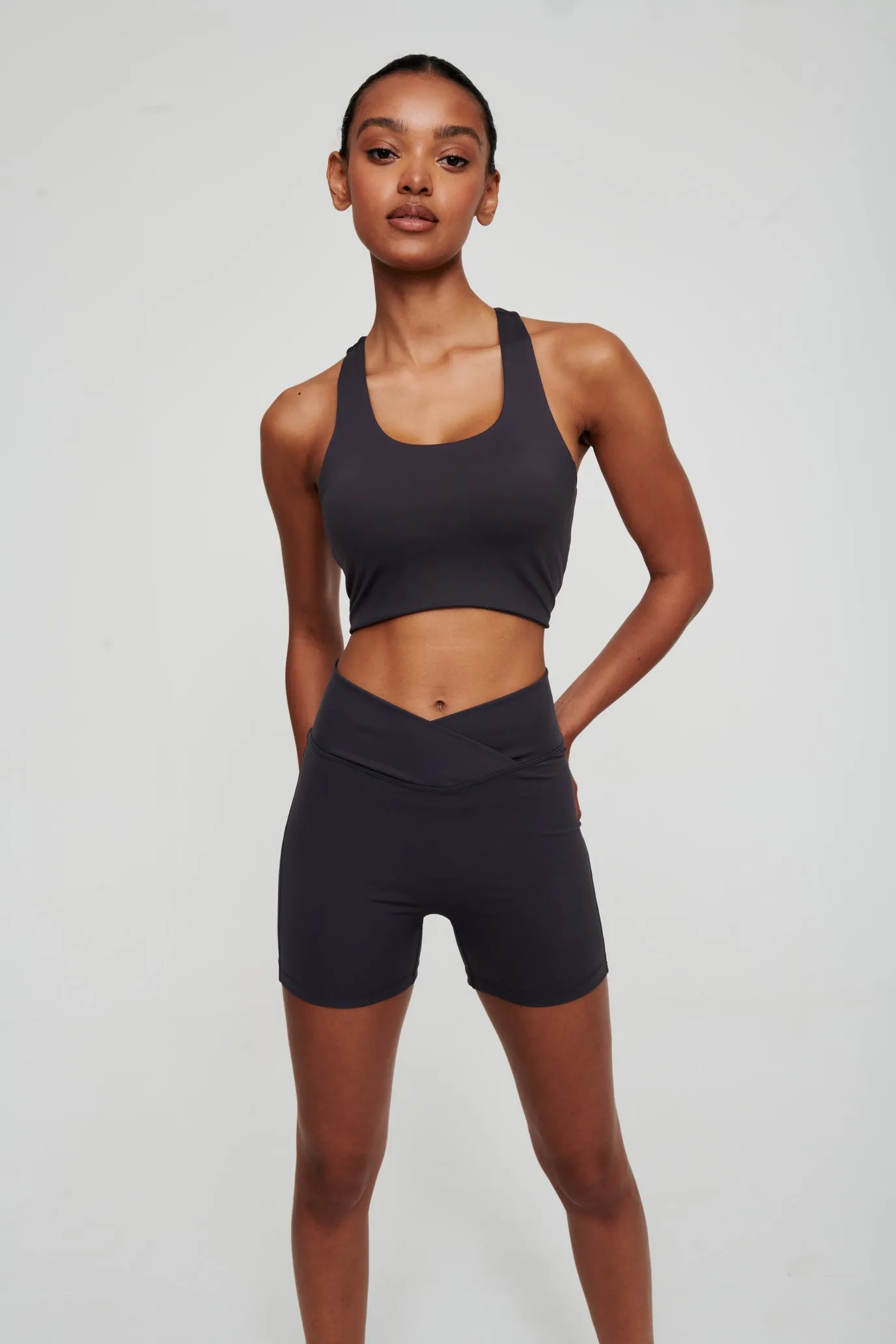 Coal Grey Crossover Waist Shorts