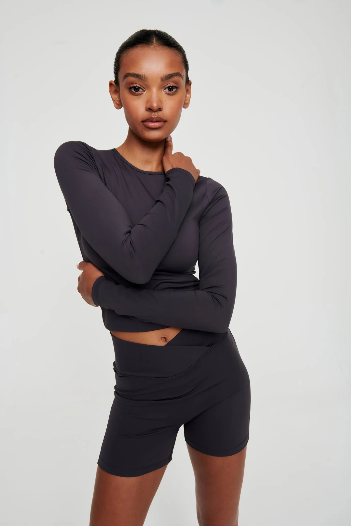 Coal Grey Crossover Waist Shorts