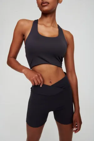 Coal Grey Crossover Waist Shorts