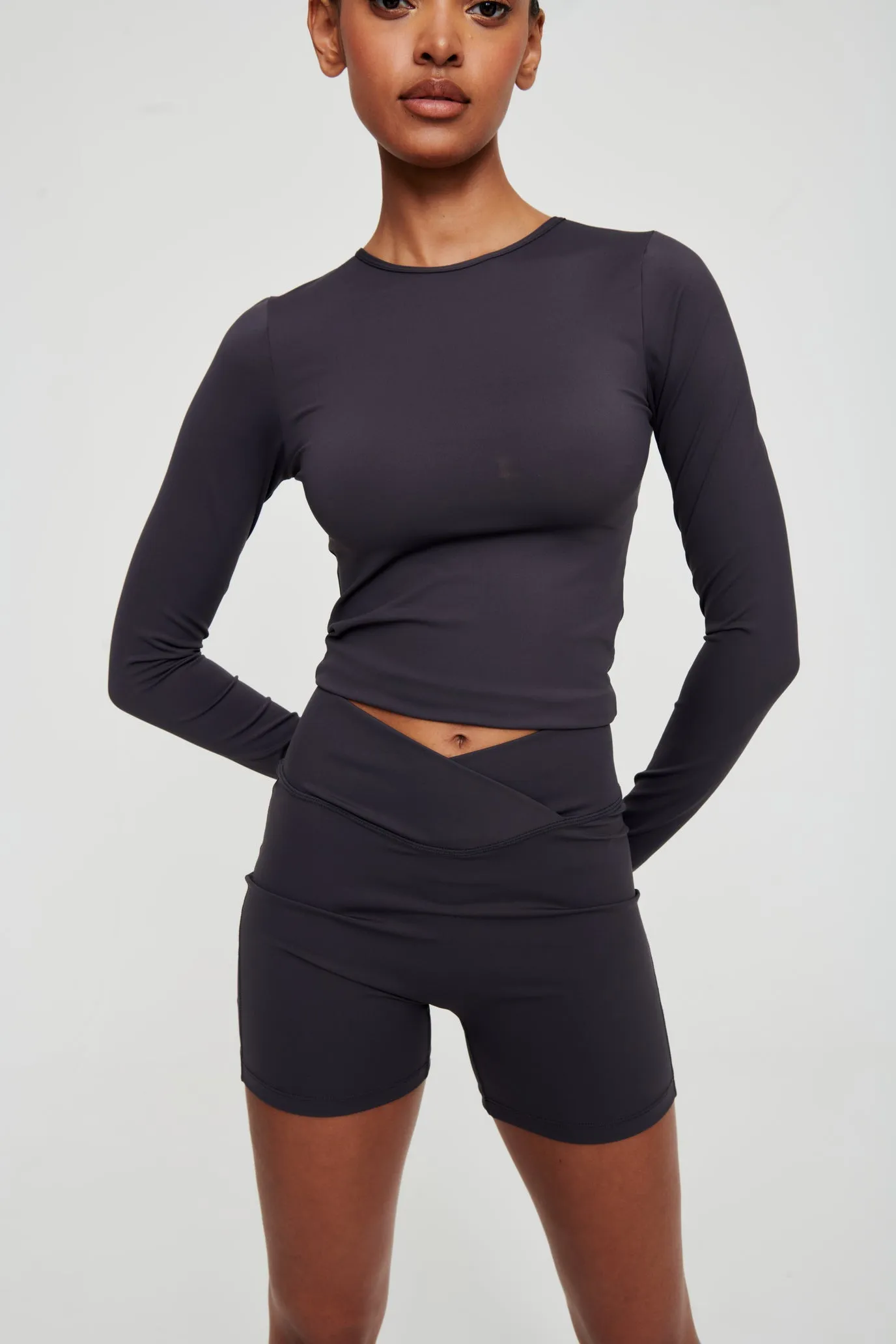 Coal Grey Crossover Waist Shorts