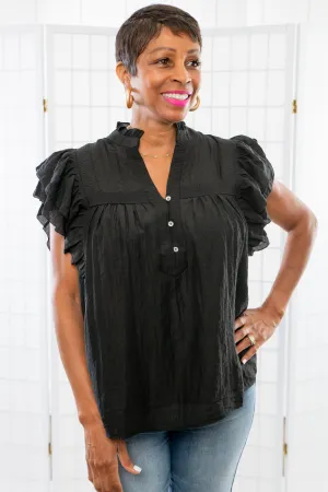 Come On By Black Ruffle Sleeve Top
