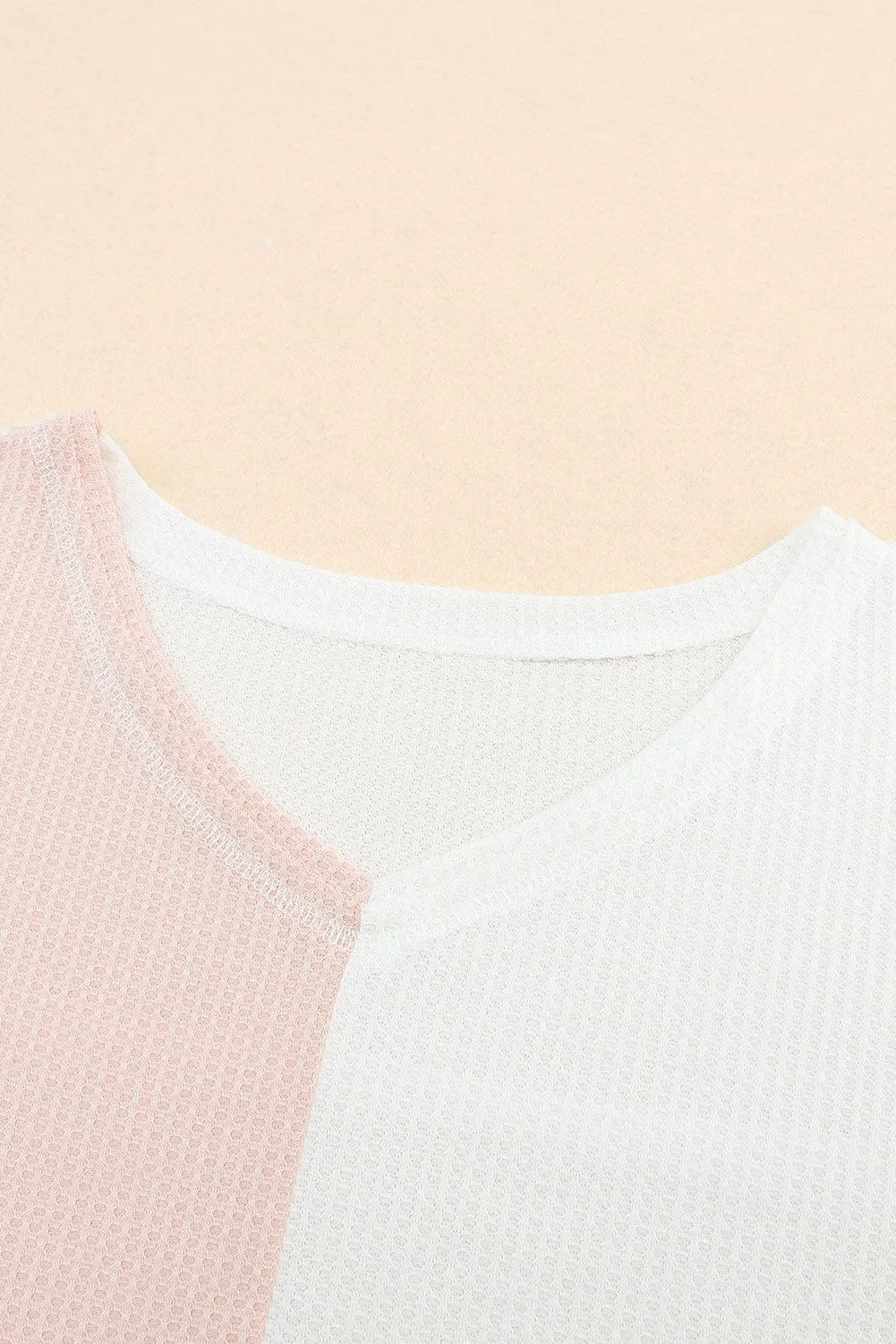 Coraline Waffle Colorblock Wide Sleeve Oversized Top