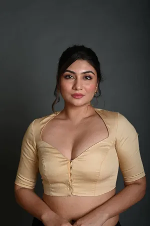 Cream Half Sleeve Blouse in Cotton with Sweetheart Neckline