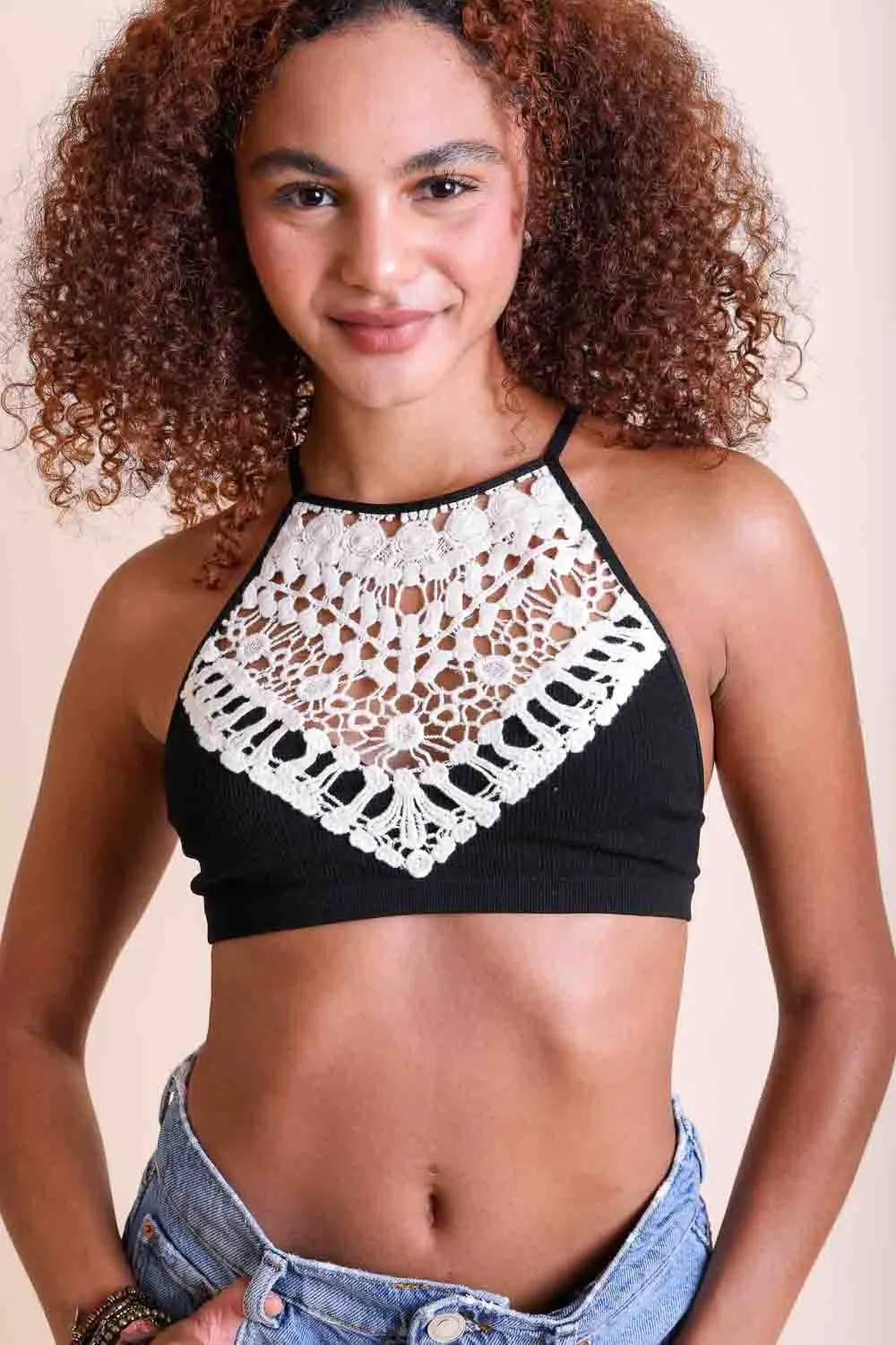 Crochet Lace Halter Bralette Crop Top