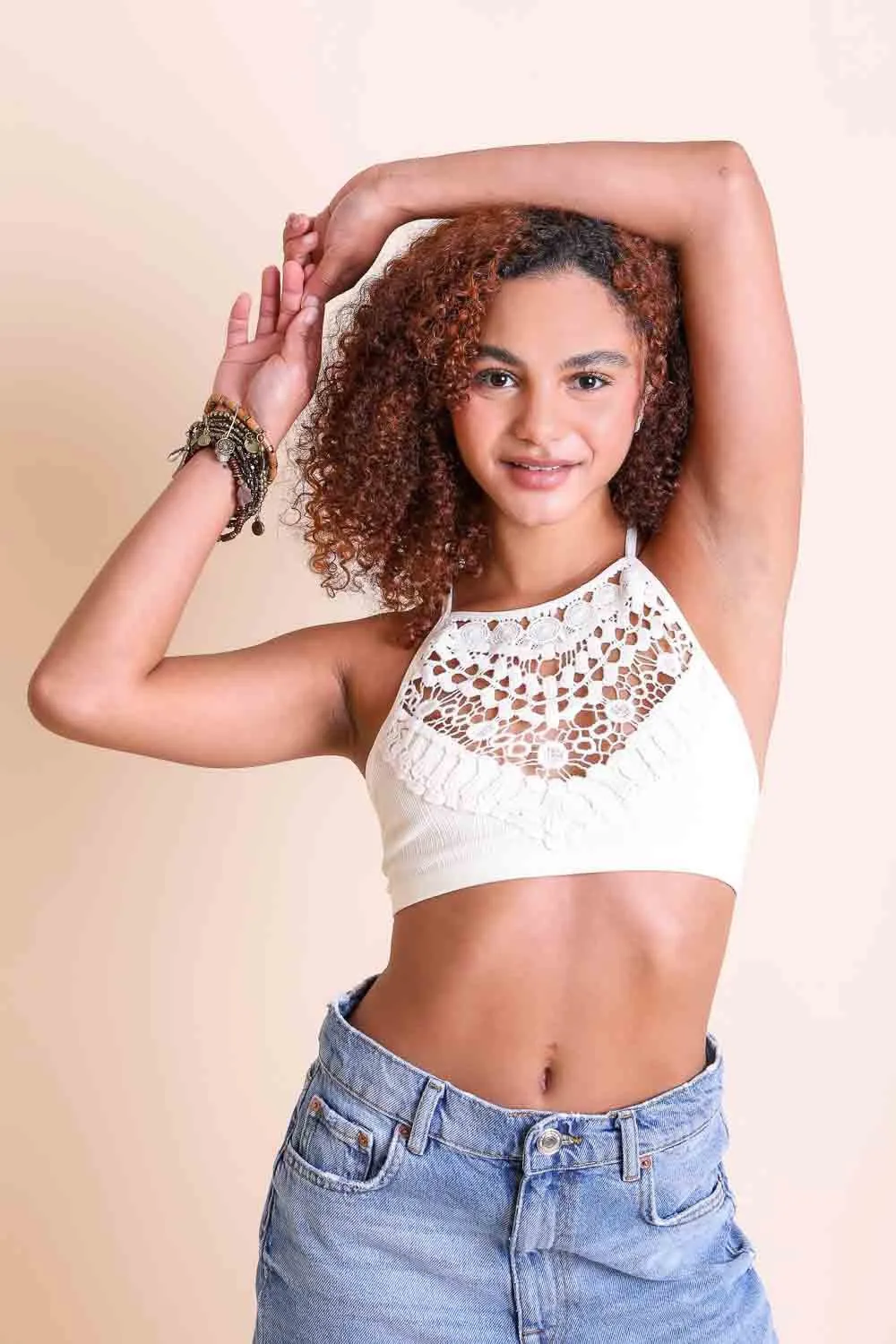Crochet Lace Halter Bralette Crop Top
