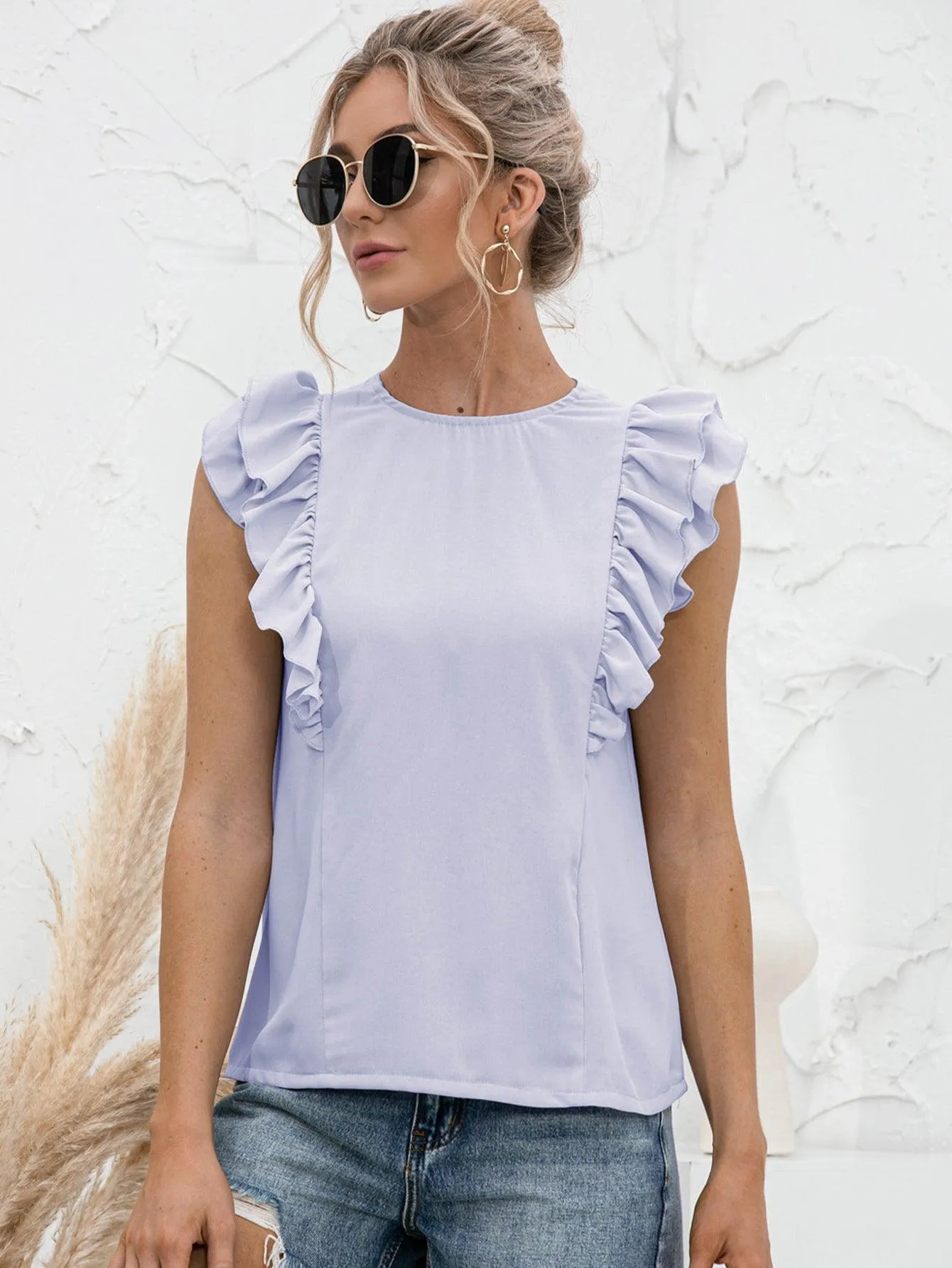 Daily Chic Flutter Sleeve Tied Open Back Top